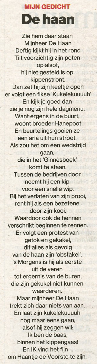 2016 10 27 ED   Mijn gedicht   De haan   gedicht