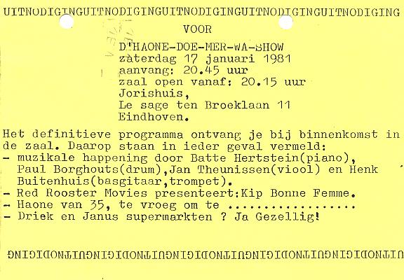 1981 01 17 Doe mer wa show, Uitnodiging (2)